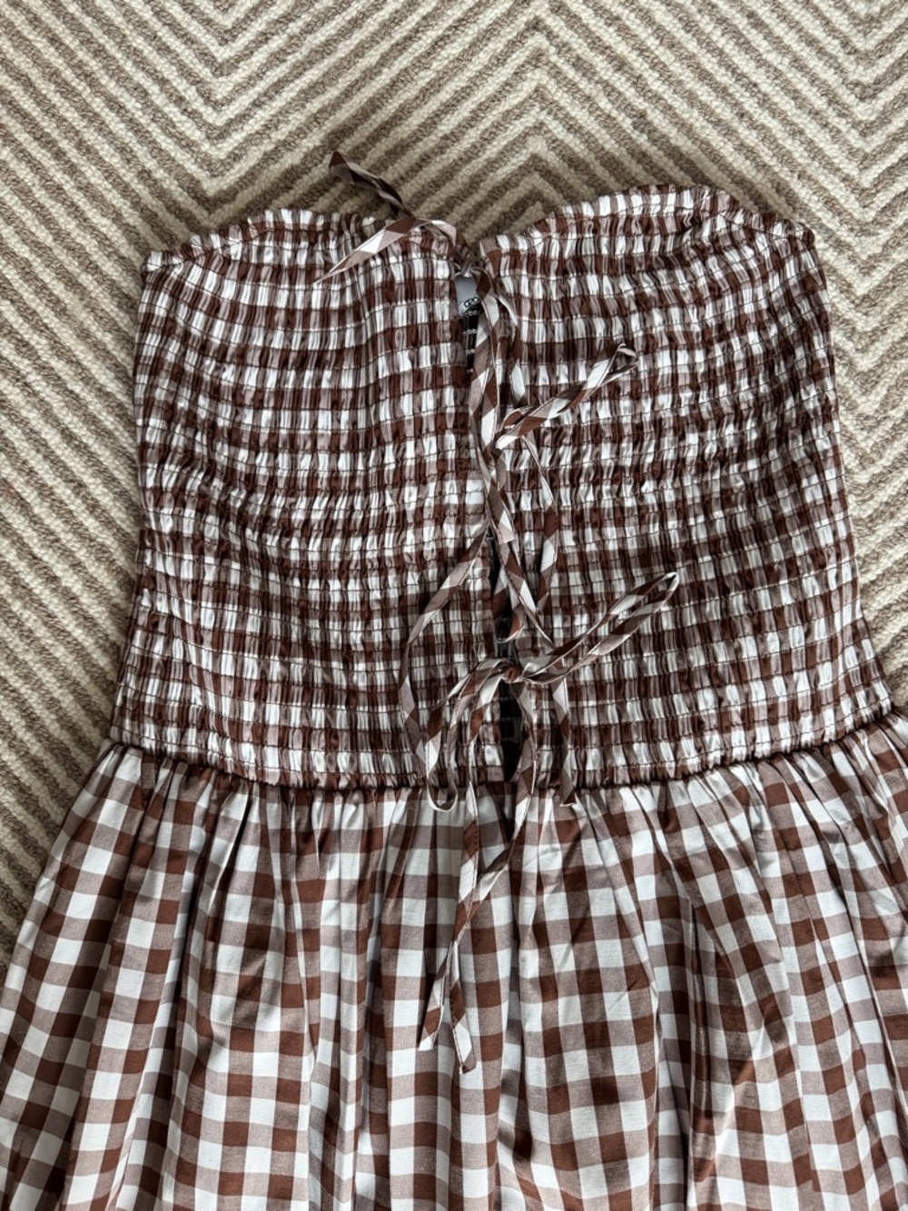 ASOS Strapless Brown & White Gingham Dress - Picture 2 of 2
